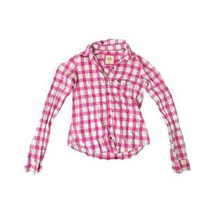 Hollister Plaid Flannel Button Down Pink White Size XS 100% Cotton